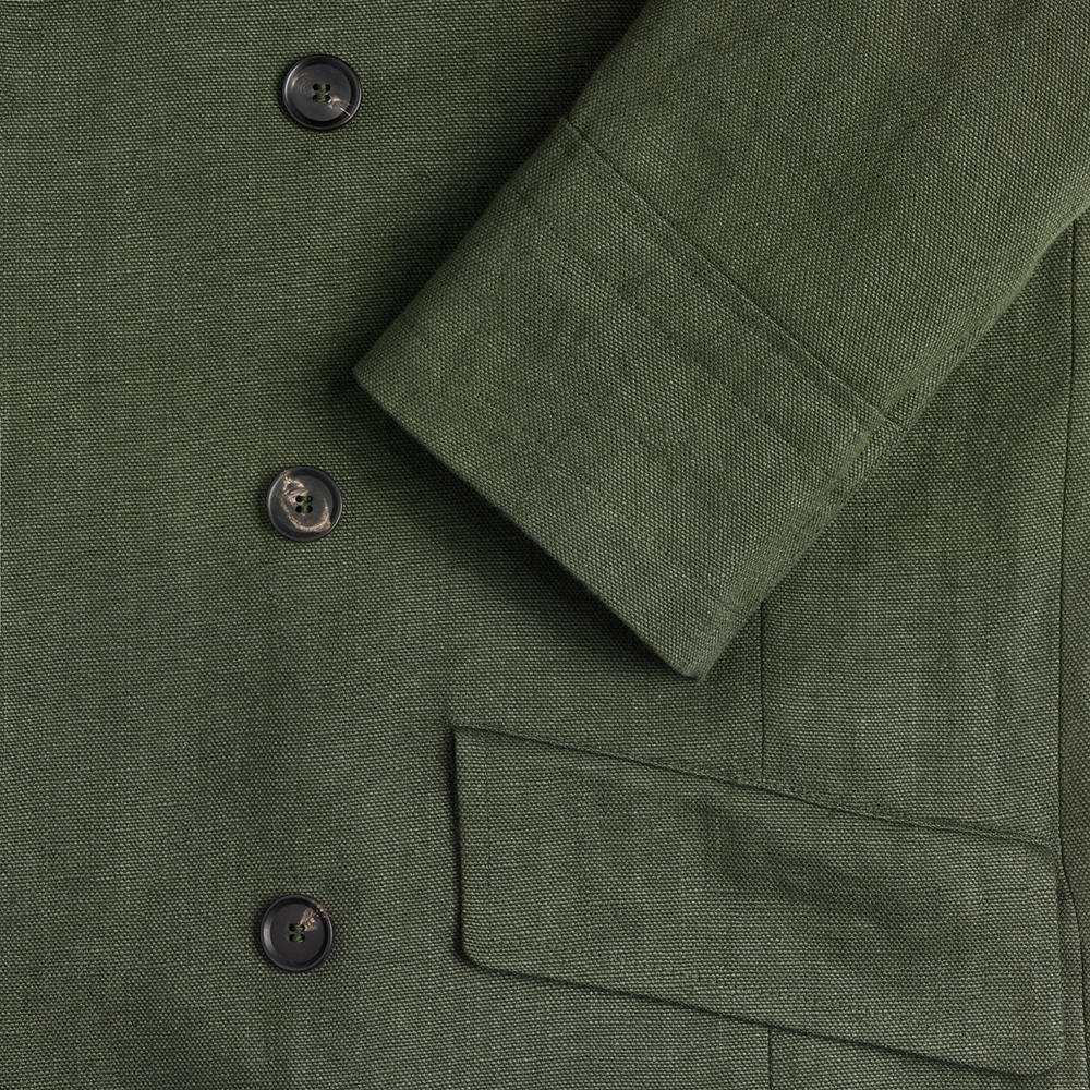 Herrenjacke Zweireiher Leinen-Canvas, grün