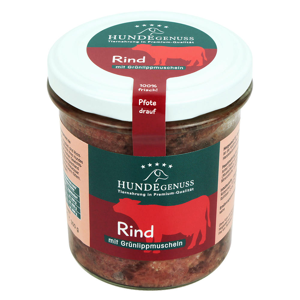 »Hundegenuss« im Glas, Rind mit Grünlippmuscheln, 6 x 300 g