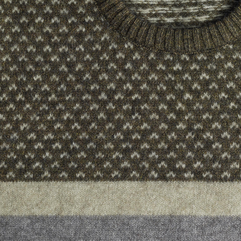 Herrenpullover Jaquard Merino-Possum, Grau-Melange