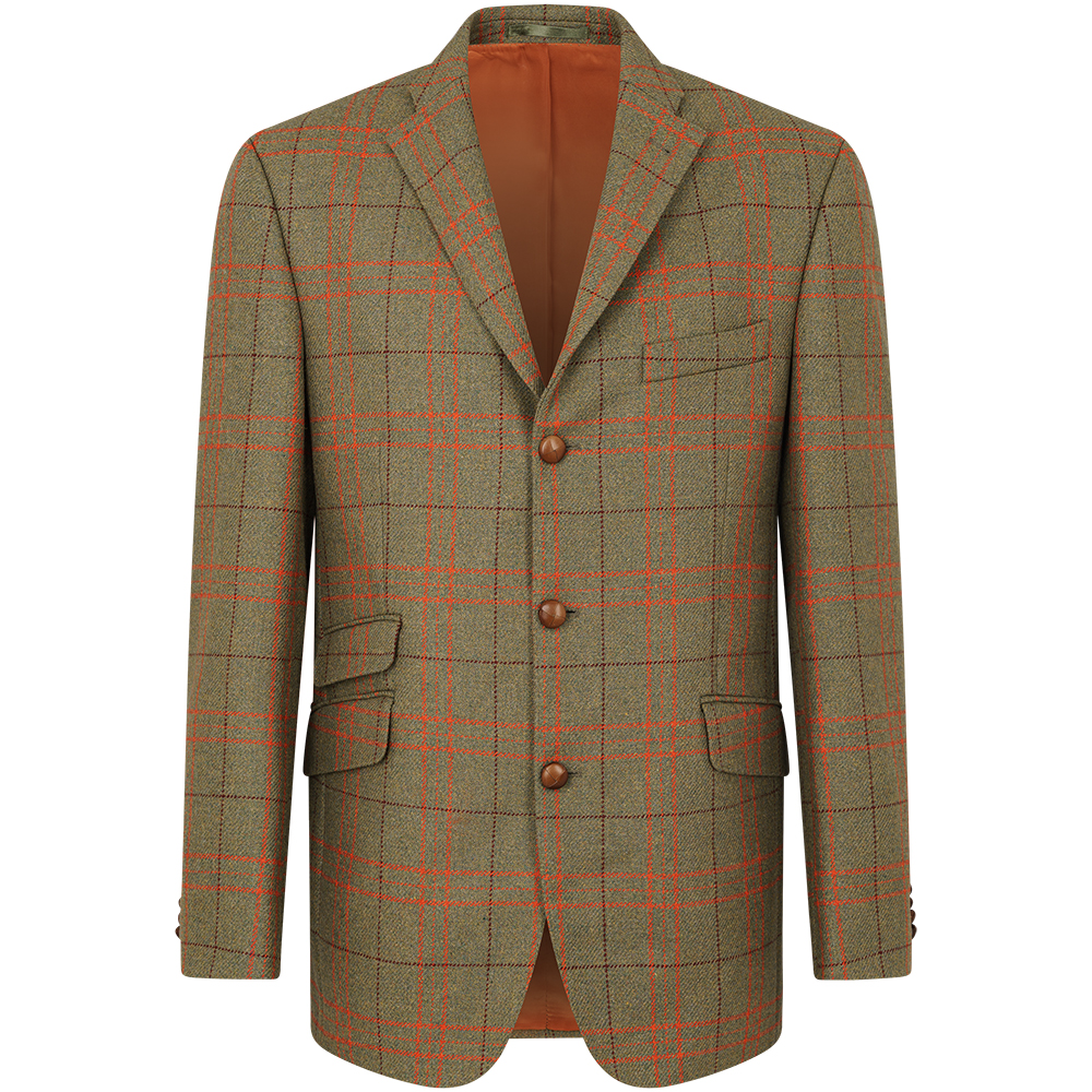 Oliv mit Überkaro in Orange und Weinrot