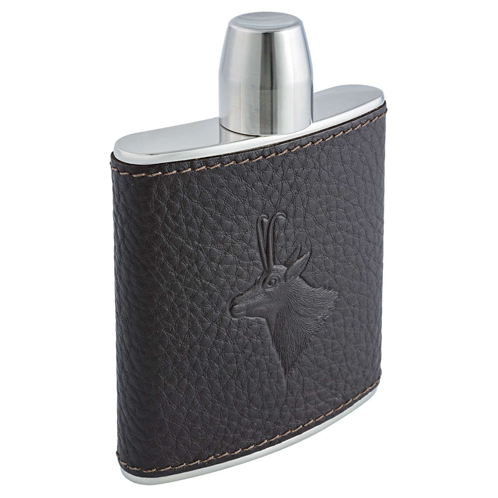 BEIER Flachmann mit Schraubbecher, 175 ml, dunkelbraun, Motiv Gams