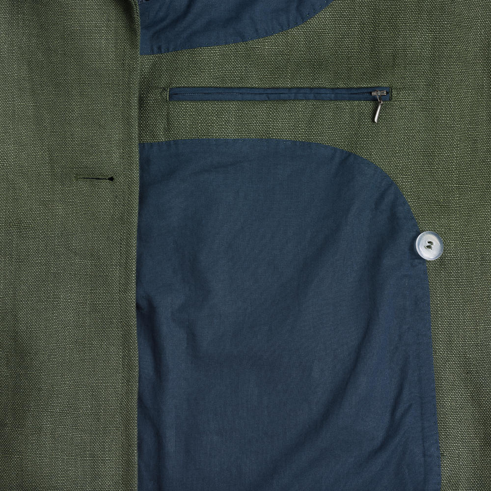 Men's Double Breasted Jacket, Linen Canvas, Green