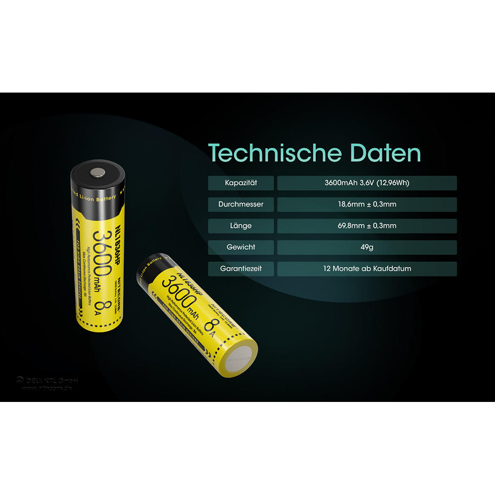 Nitecore® Li-Ion Battery 18650, 3600 mAh, NL1836HP