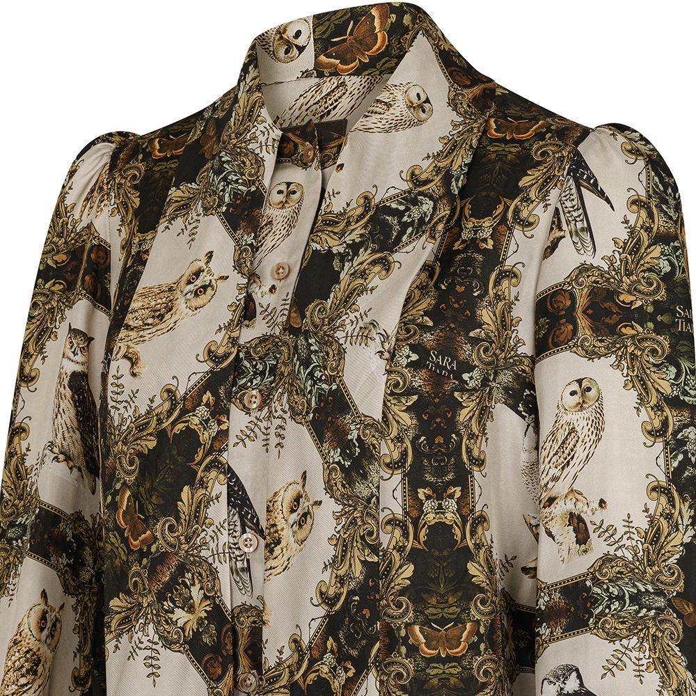 Blouse en soie Sara Tiara, motif chouette