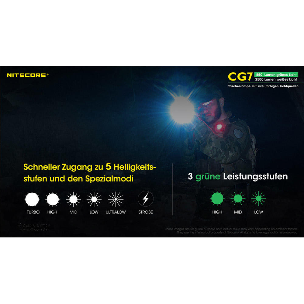 Nitecore® CG7, 2500 lm White Light and 540 lm Green Light