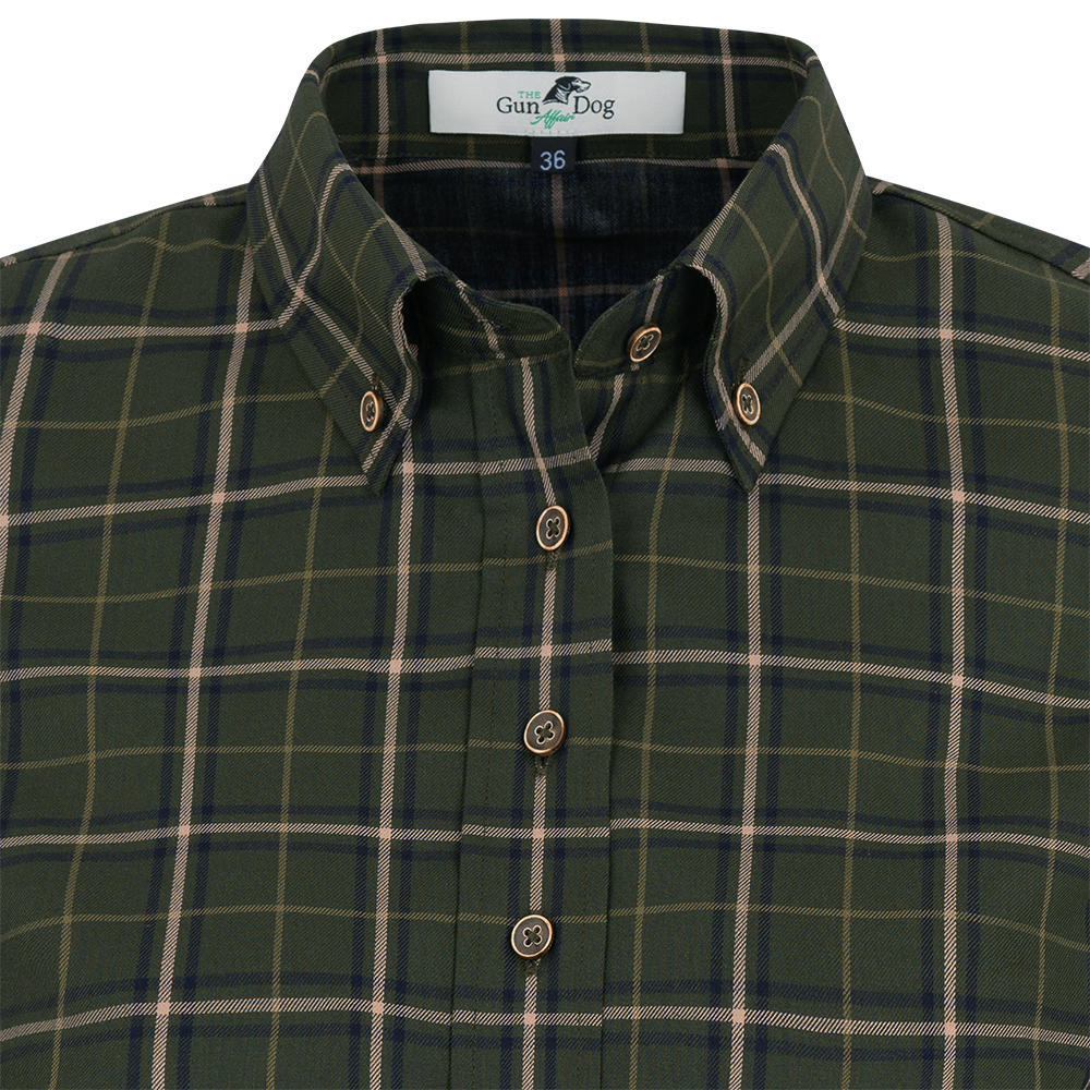 Chemisier à col boutonné, carreaux, vert/beige