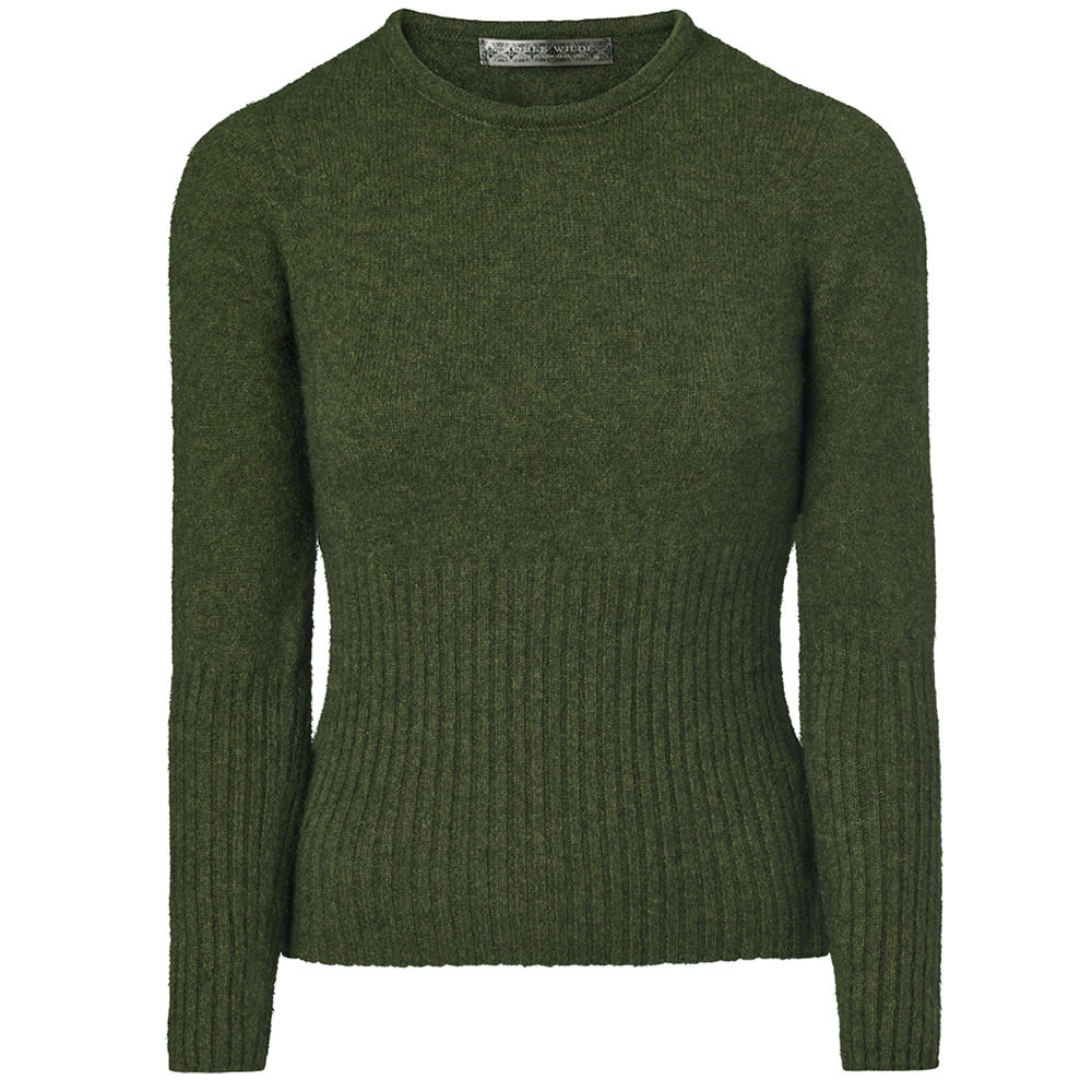 Damenpullover Rippenstrick Merino-Possum, Oliv-Melange