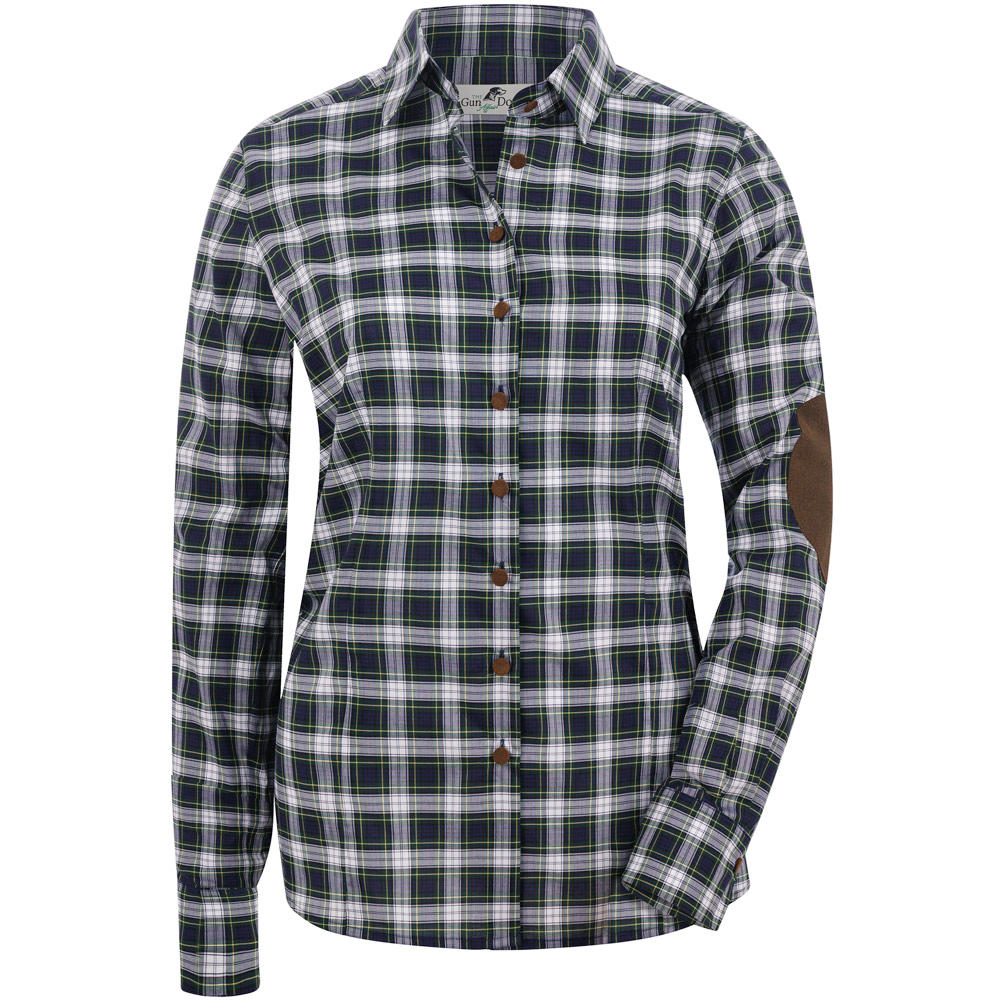 Damenbluse Karo mit Patches, grün/blau/weiß
