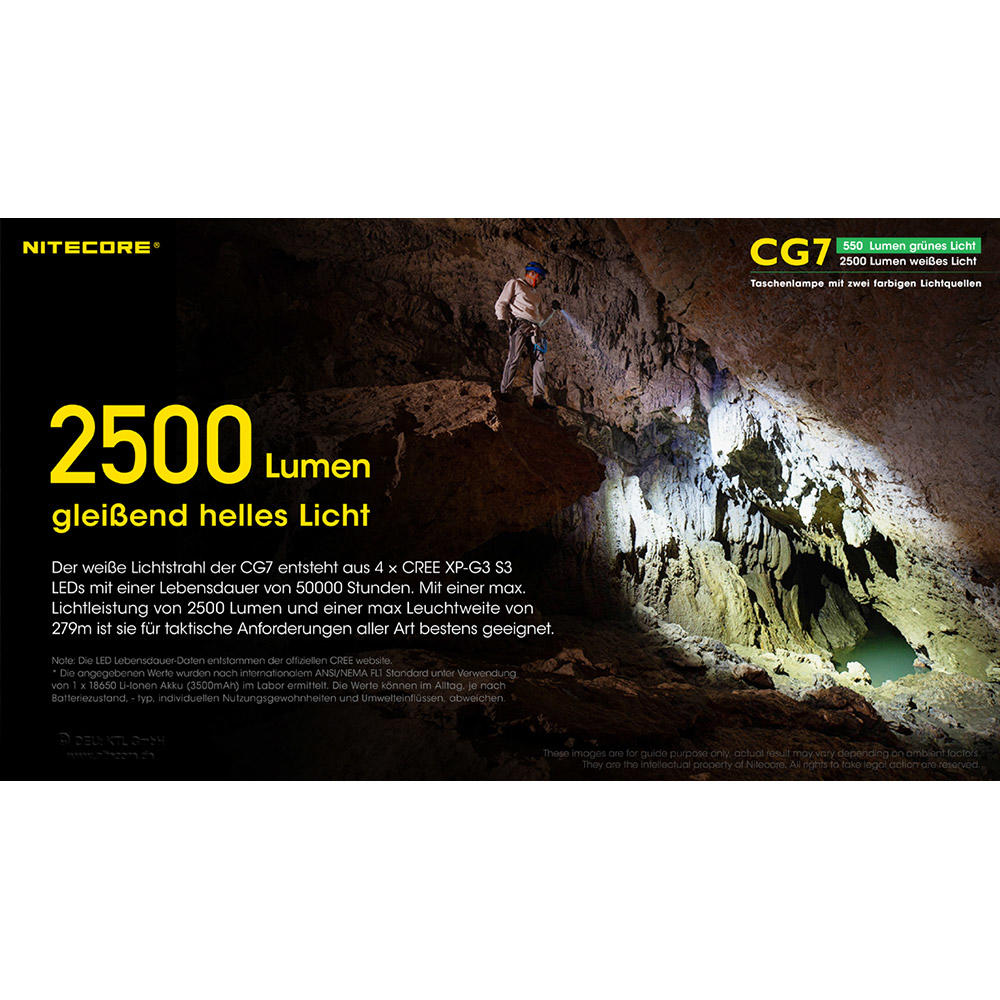 Nitecore® CG7, 2500 lm White Light and 540 lm Green Light