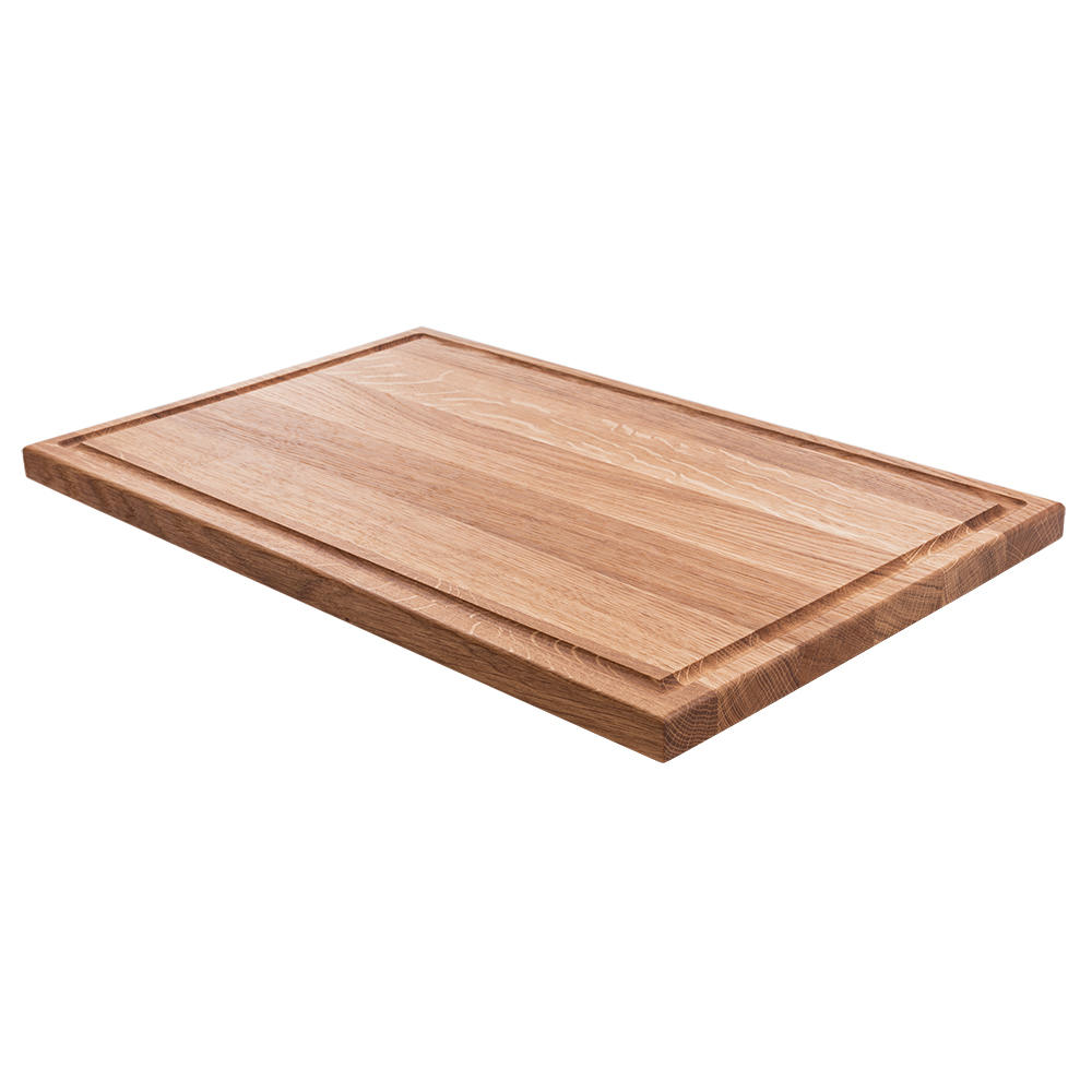 Planche à découper en chêne, grande, avec sillon pour l’écoulement du jus