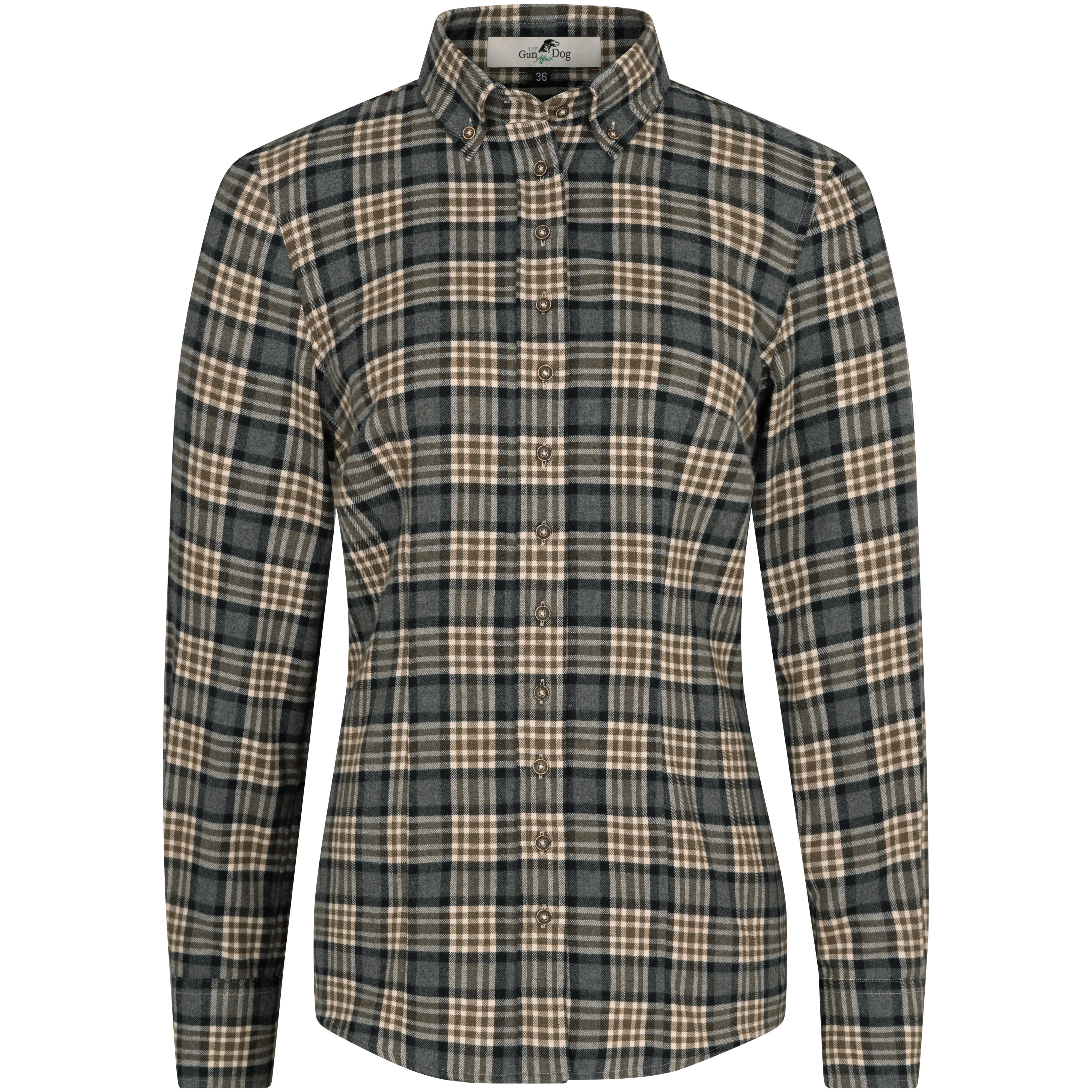 Chemisier à col boutonné, carreaux, vert/beige/gris