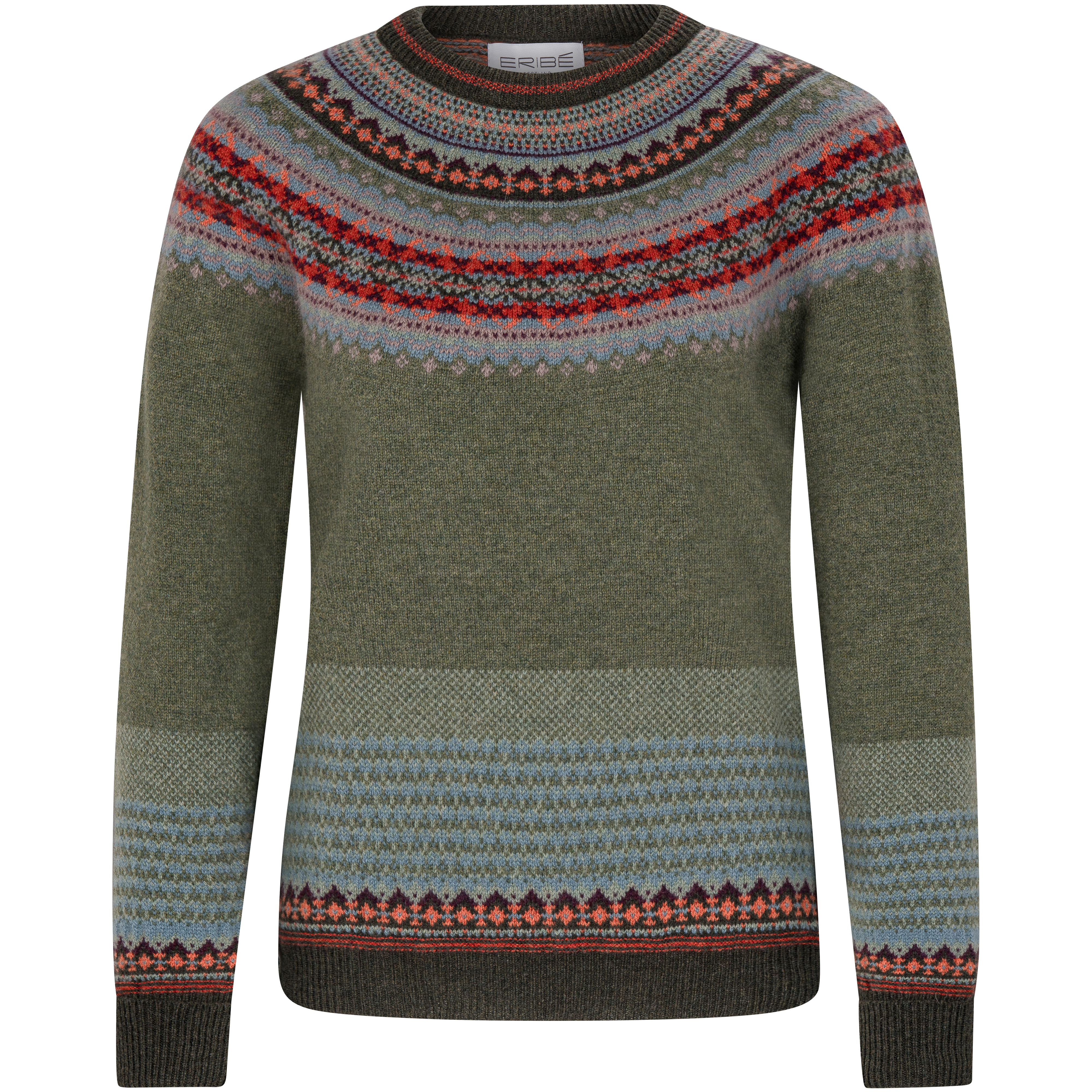 Breamer: Grün mit Hellblau, Orange, Bordeaux und Creme