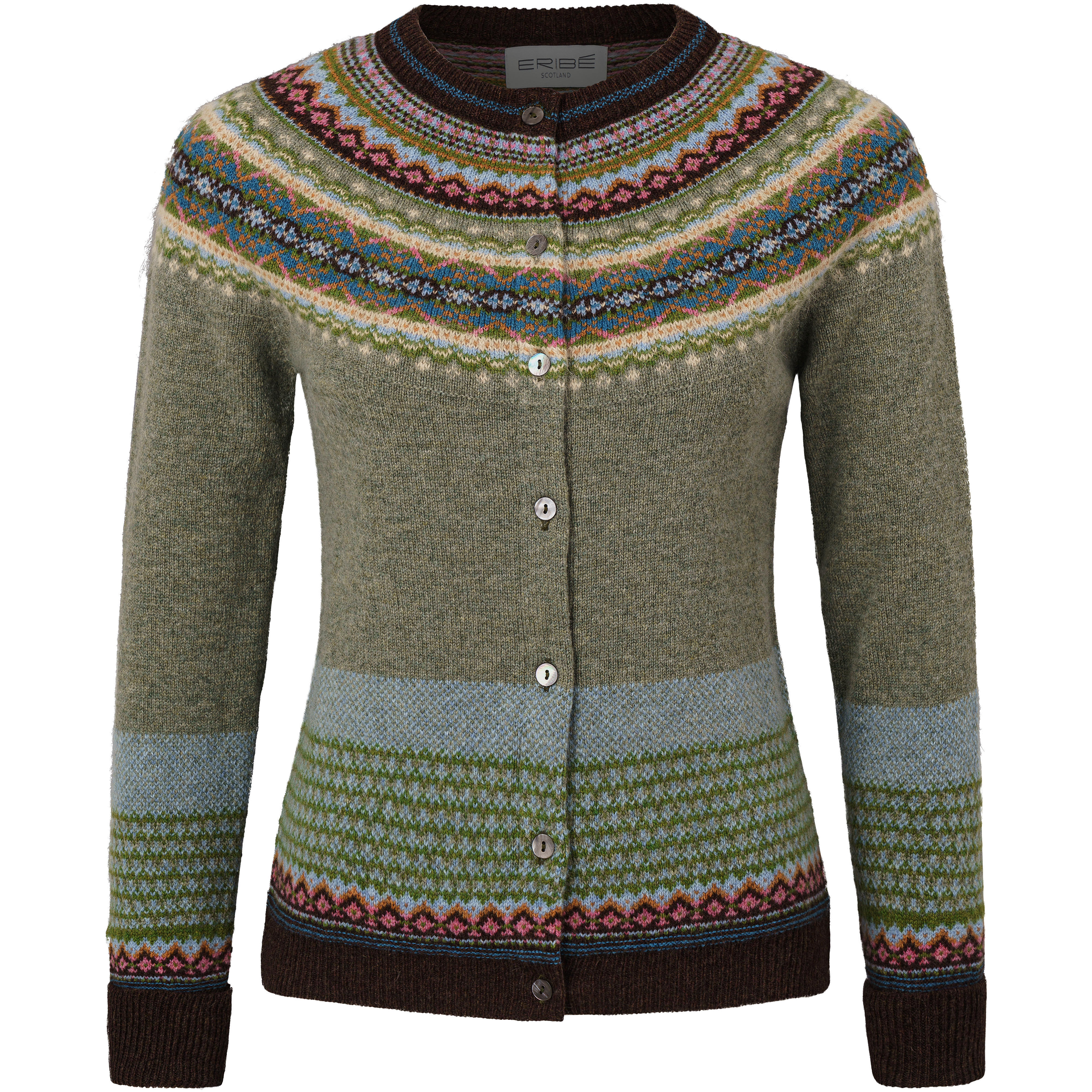 Eribé Damenstrickjacke Fair Isle Willow: Natur mit Grün