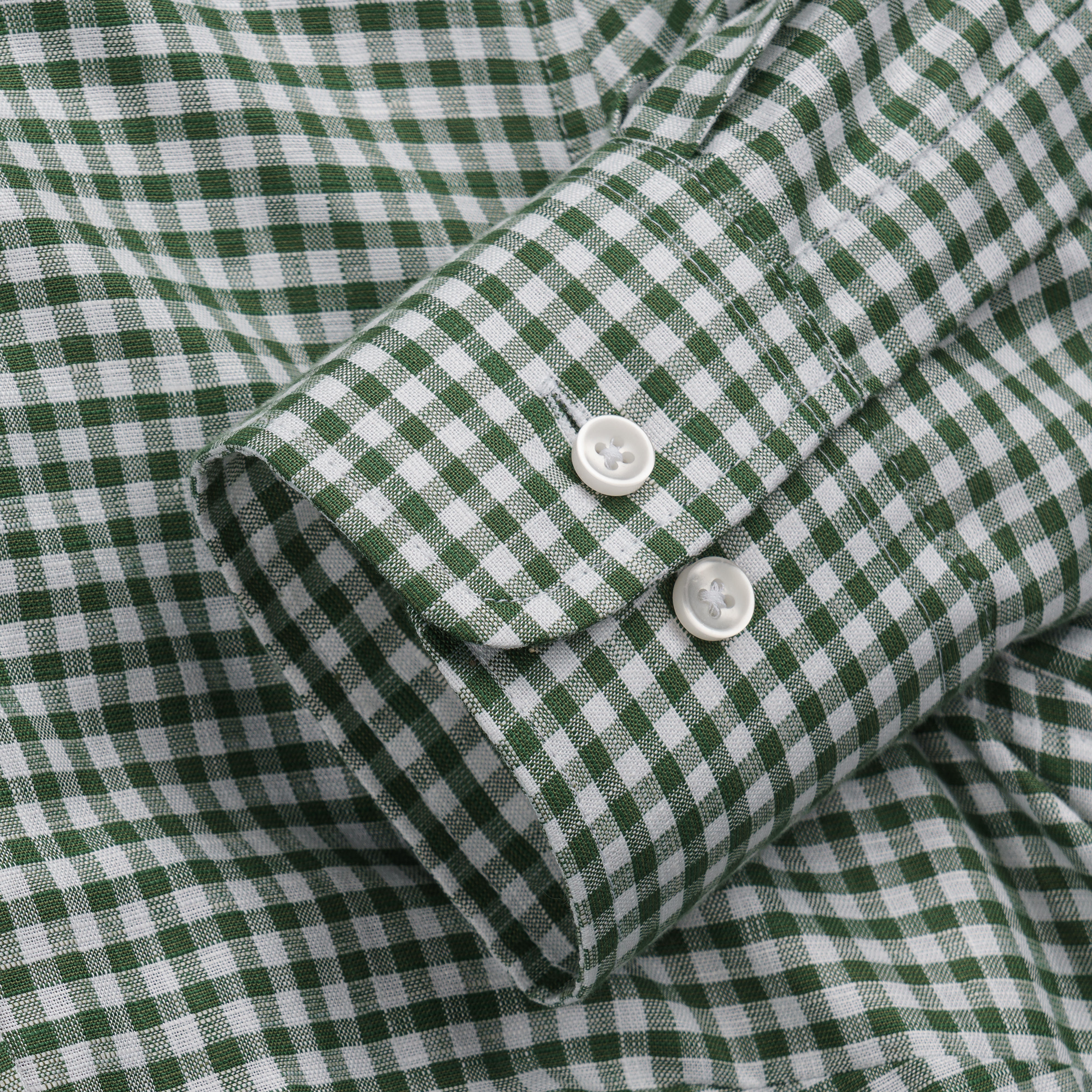 Blouse pour femme, coton/lin, à carreaux, vert/blanc