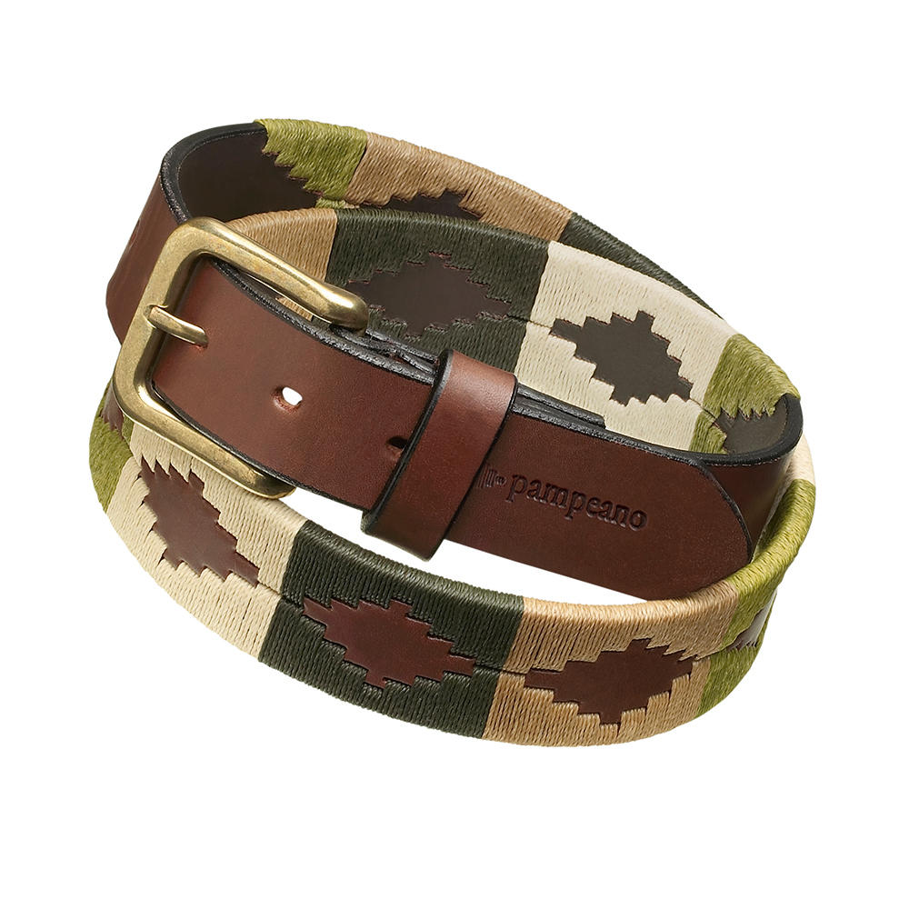 VALIENTE: Dark brown leather with embroidery in olive, beige and cream