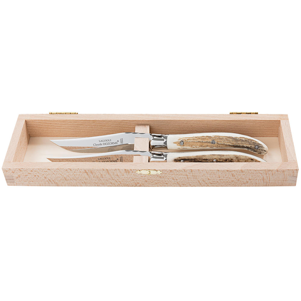 Laguiole Steak- und Tafelmesser, Hirschhorn, Satz, 2-teilig