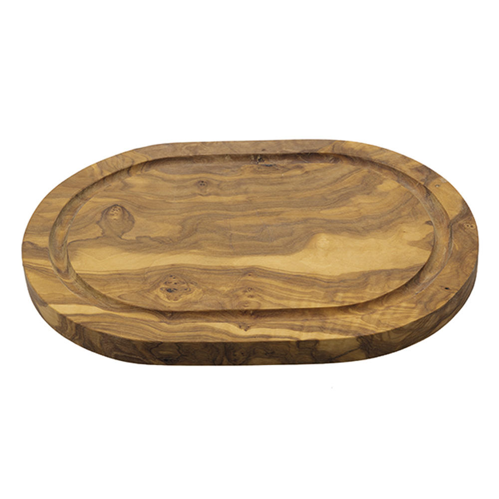 Schneidbrett Olivenholz oval, mit Saftrille