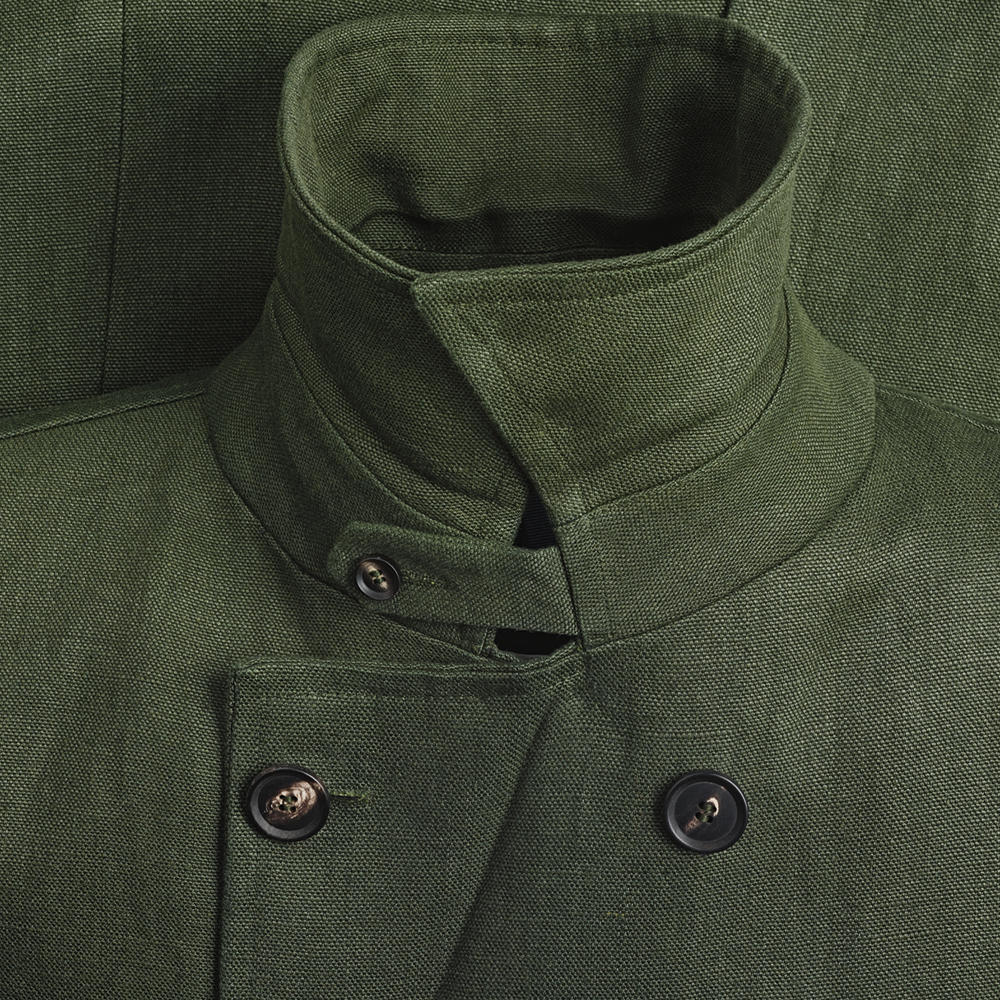 Men's Double Breasted Jacket, Linen Canvas, Green