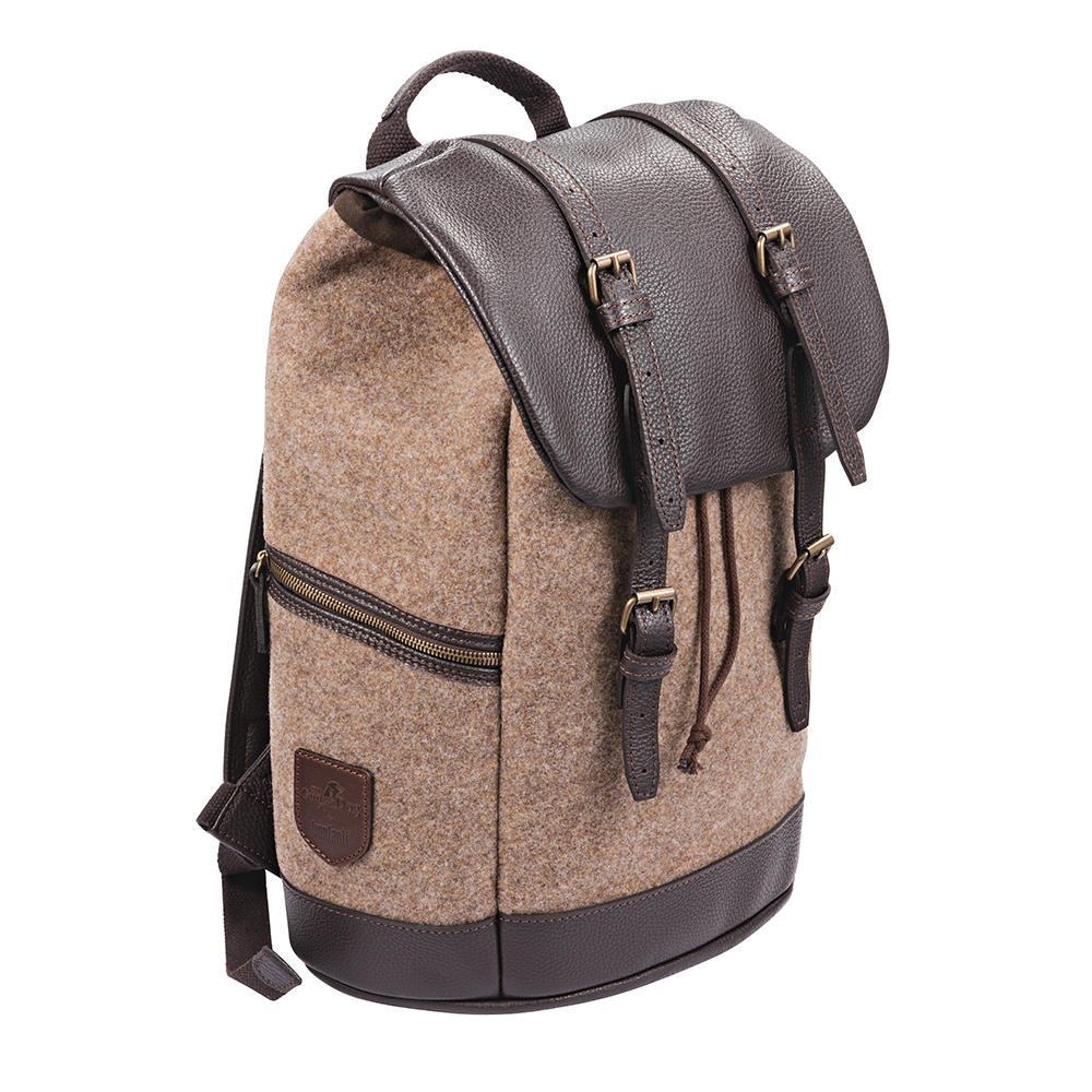 Rucksack, Wolle mit Leder
