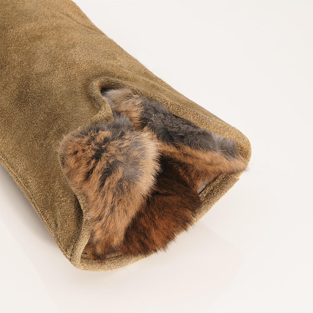 Damen Handschuhe GELA, Ziegenvelours, Kaschmir & Samtkanin, beige, Größe 6,5