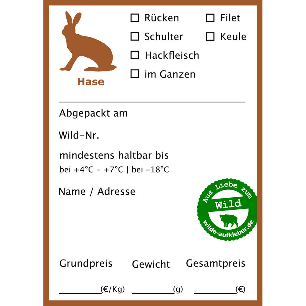 Wildbret-Aufkleber für Vakuumbeutel, Hase