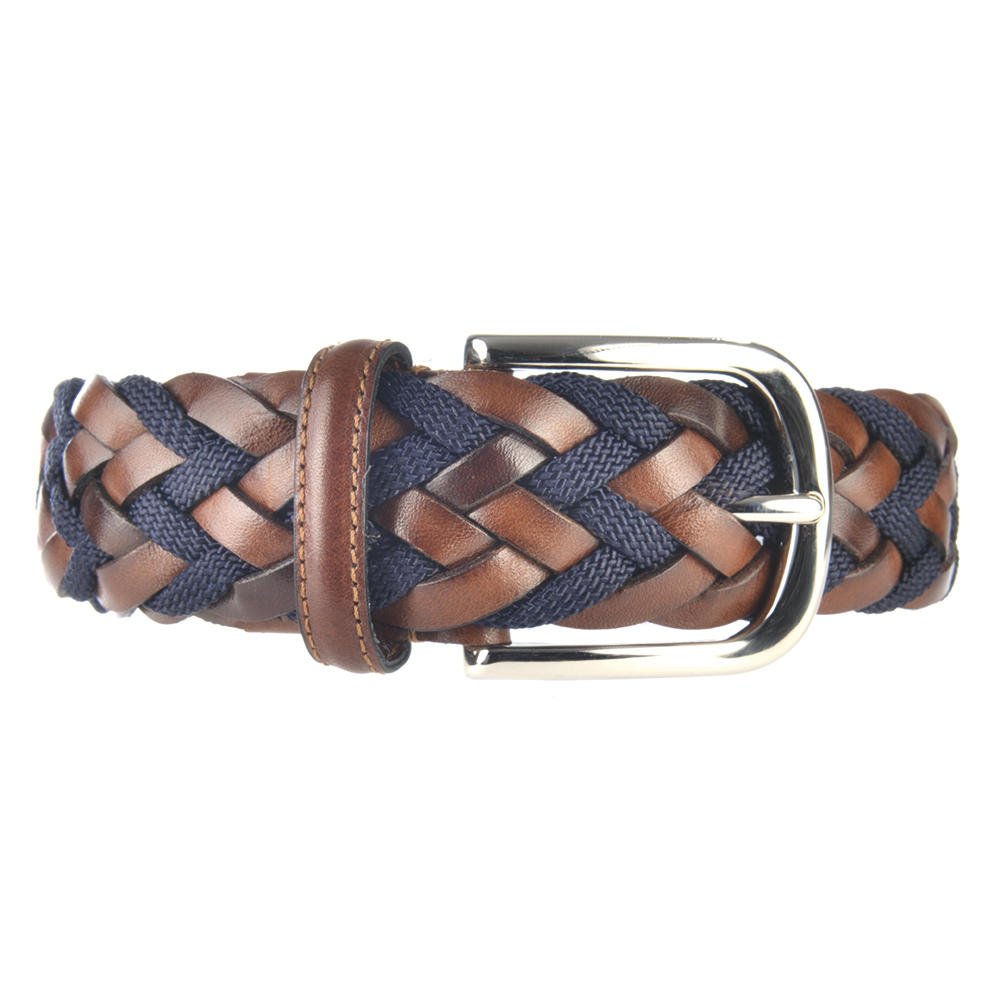 Athison Leder & Rayon Gürtel, braun/blau